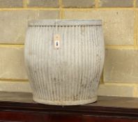 A vintage galvanised grain bin, diameter 41cm, height 45cm