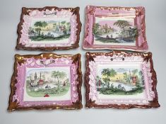 A set of four Dixon and Co. Sunderland pink lustre rectangular plaques, with copper lustre borders