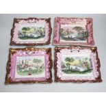 A set of four Dixon and Co. Sunderland pink lustre rectangular plaques, with copper lustre borders