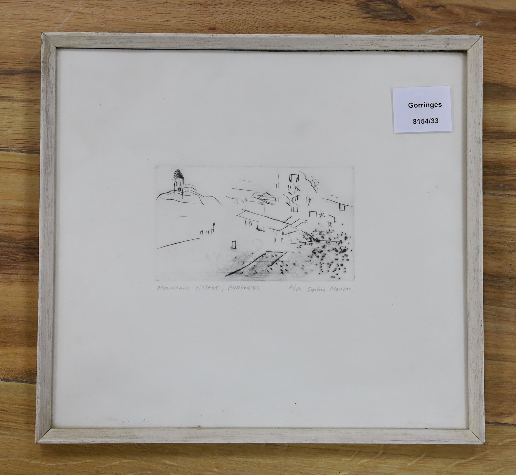 Sophie Mason, contemporary, artist proof etching, Mountain village, Pyrenees, signed and titled in - Bild 2 aus 2