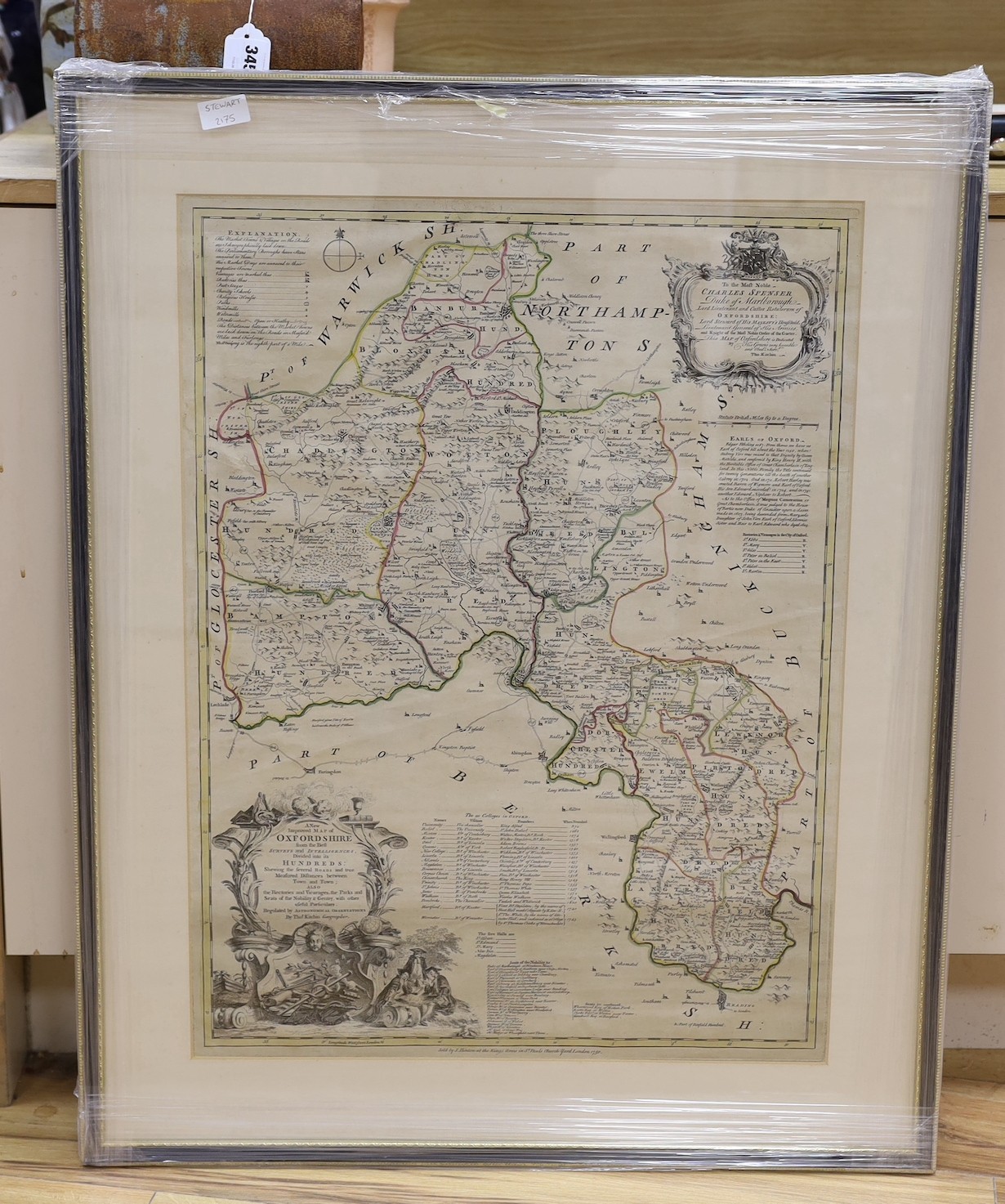 Thomas Kitchin, coloured engraving, A New and Improved Map of Oxfordshire, sold by J. Hinton,