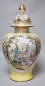 A large Helena Wolfsohn, Dresden vase and cover, from 1880, with a painted figural fishing cartouche