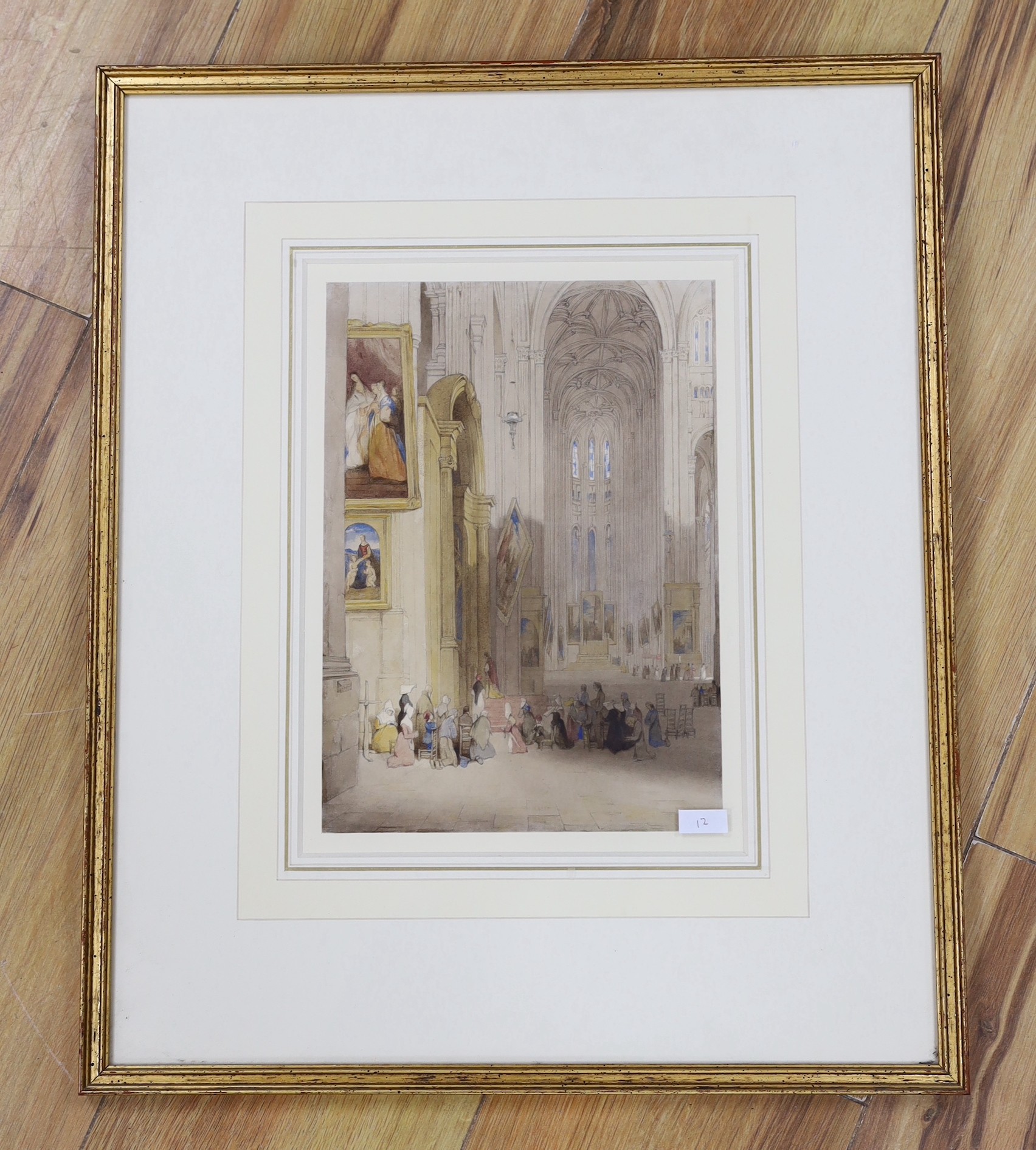 John Scarlett Davies (1804–1845), watercolour, Interior view of St Eustache, Paris, signed with - Image 2 of 4