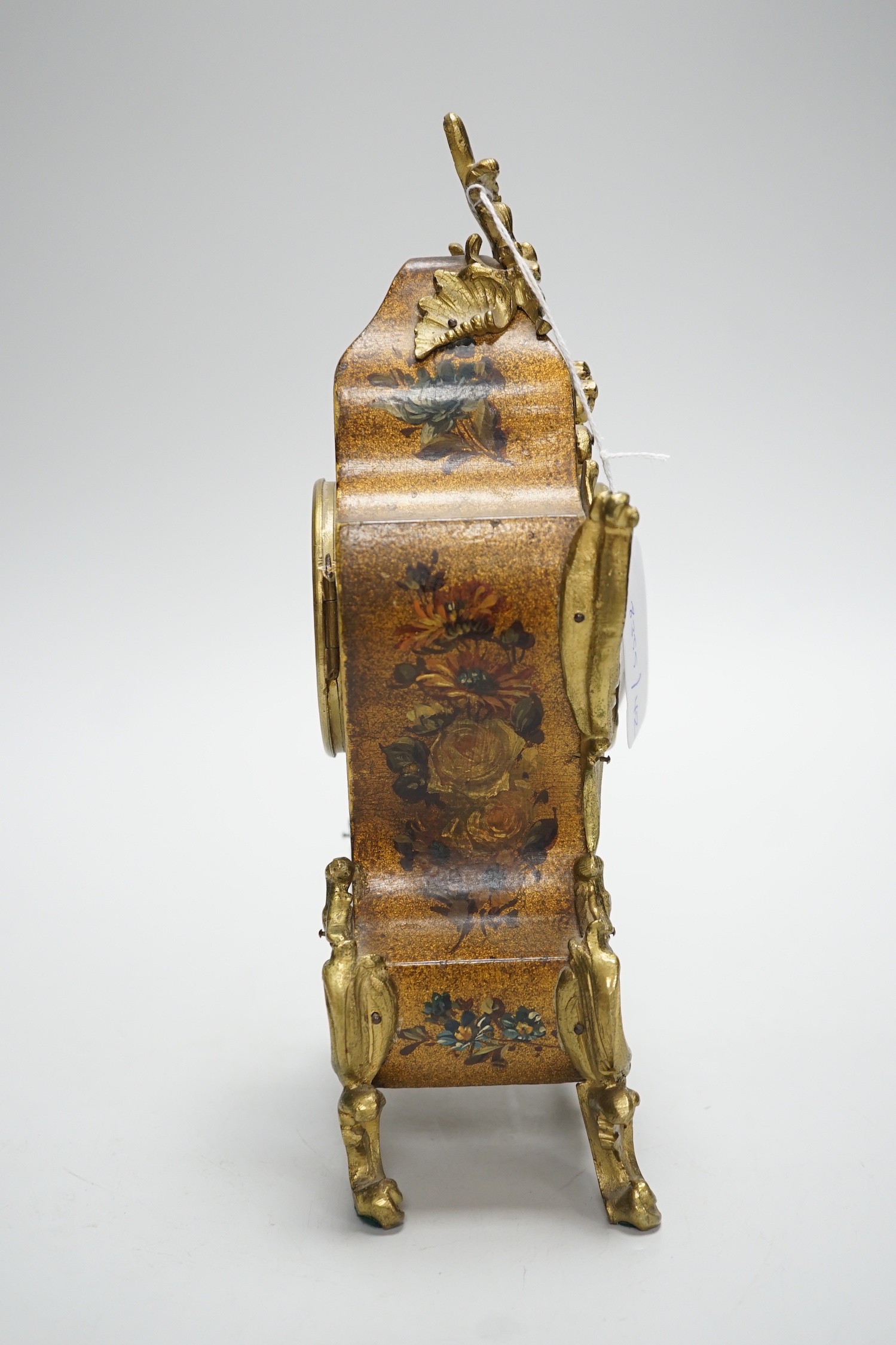 An early 20th century French gilt metal mounted painted mantel timepiece, 25cm - Image 5 of 5
