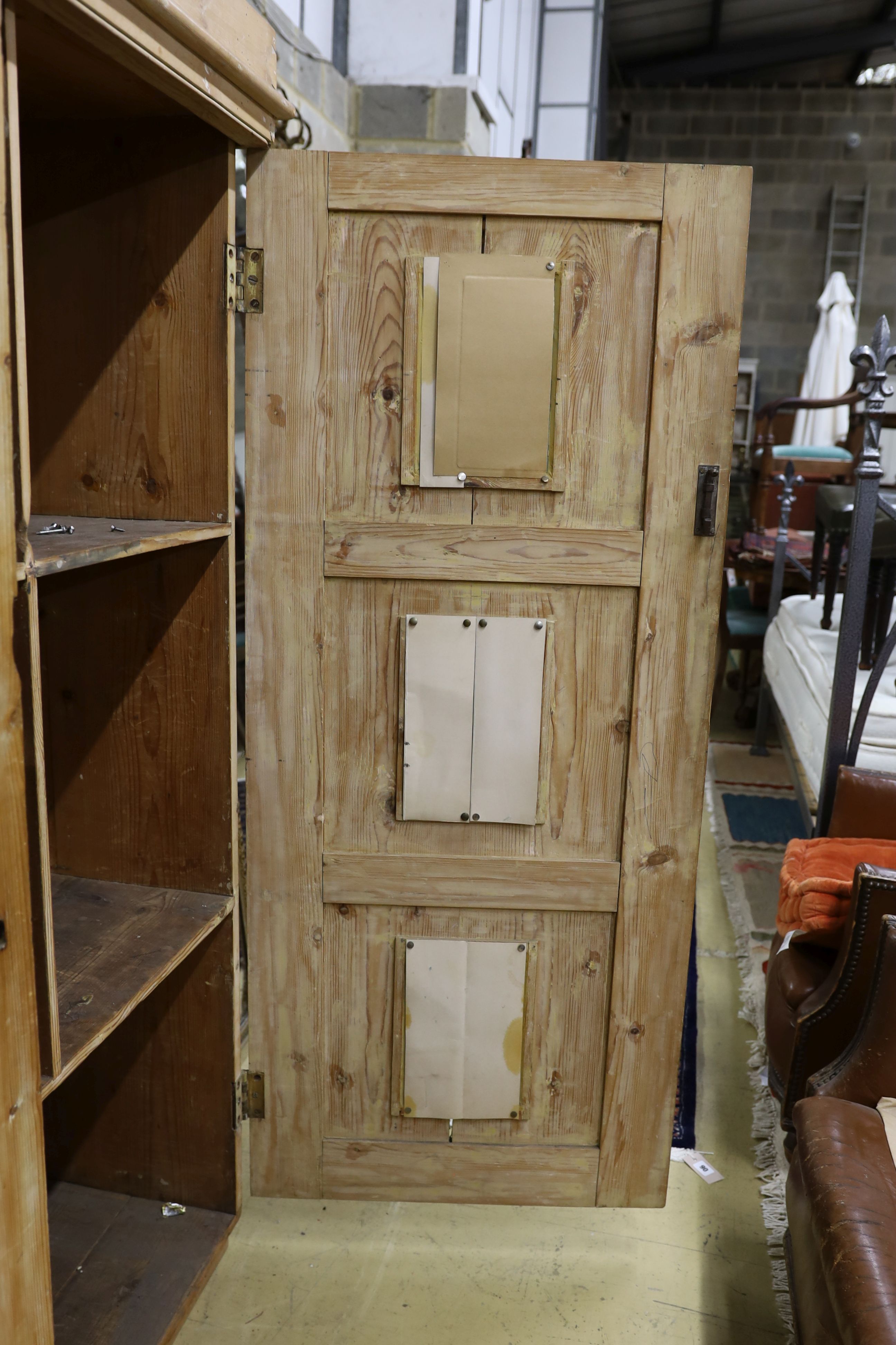 A 19th century stripped pine hall cupboard modelled as a dolls house the two door nine window facade - Image 17 of 20