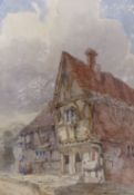 David Cox Snr (1783-1859), watercolour, Half timbered street tavern, said to be near Ruthin,