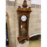 A late 19th century walnut Vienna Regulator wall clock, height 136cm