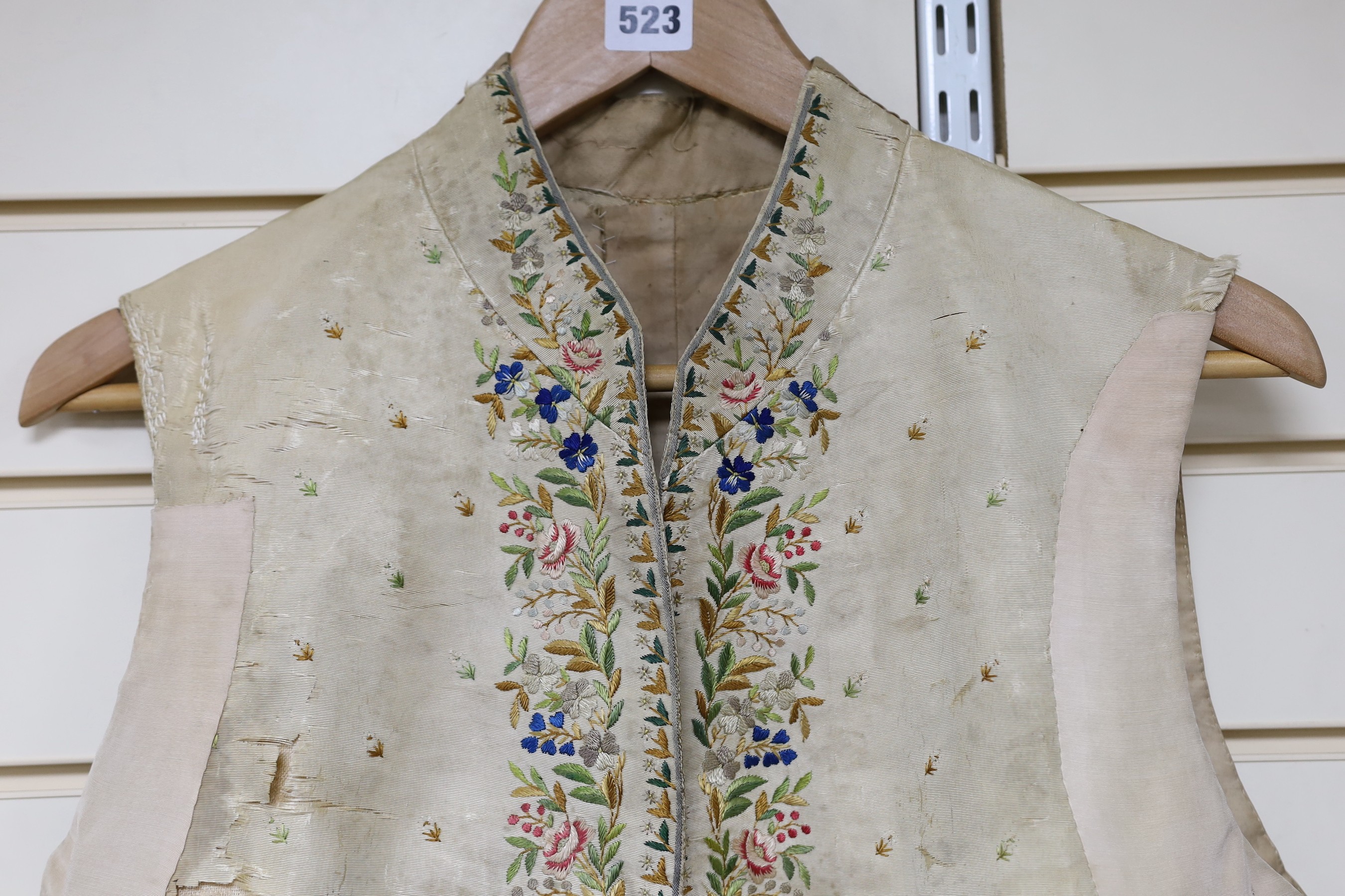 A late 18th early 19th century gentleman’s cream silk waistcoat Embroidered with polychrome silks in - Image 2 of 4