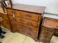 A late 18th century box wood strung walnut two part chest of drawers, width 110cm, depth 56cm,