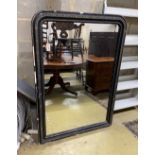 A 19th century French ebonised overmantel mirror, width 104cm, height 147cm