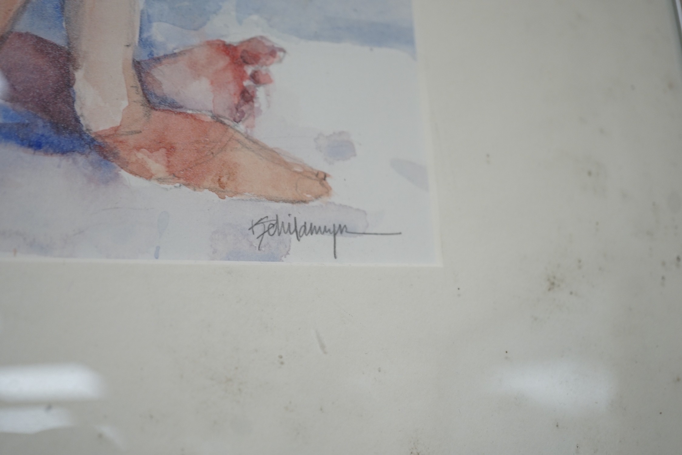 Kathleen Schildmeyer (Contemporary American), watercolour, Seated female nude, signed in pencil, - Image 4 of 4