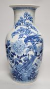 A large Chinese blue and white vase, blossoms, peaches and birds, 37cm