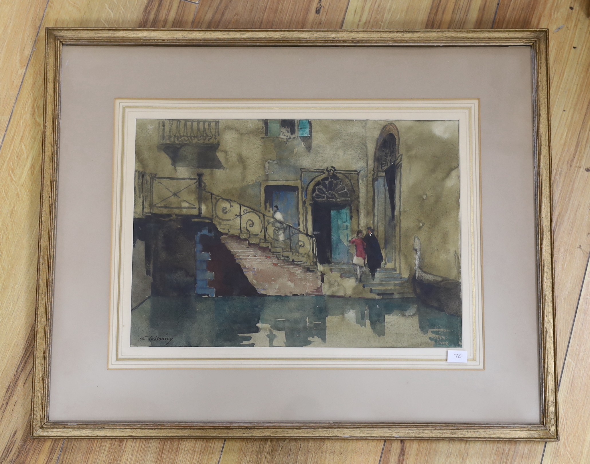 Henry Franks Waring (fl.1900-1928), watercolour, View of figures on a step in Venice, signed, - Image 2 of 4