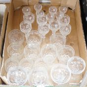 A part set of vine-etched glassware (28),