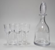 Orrefors by repute - five etched air-twist wine glasses commemorating the Queen Mother, with