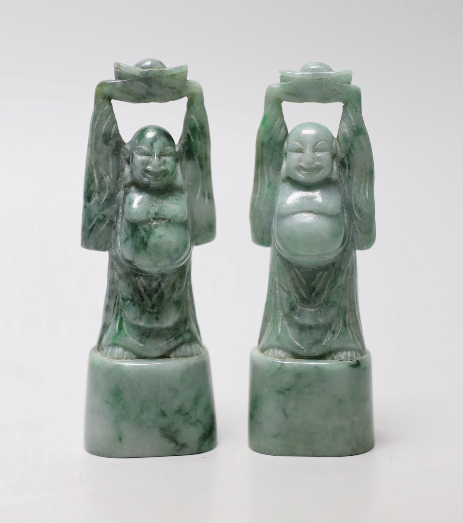 A pair of jadeite figural seals, 10cm