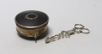 A George V silver mounted tortoiseshell circular trinket box, Horton & Allday, Birmingham 1919,