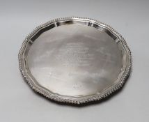 An Elizabeth II silver salver, with engraved signatures and inscription, C.J. Vander Ltd, London,