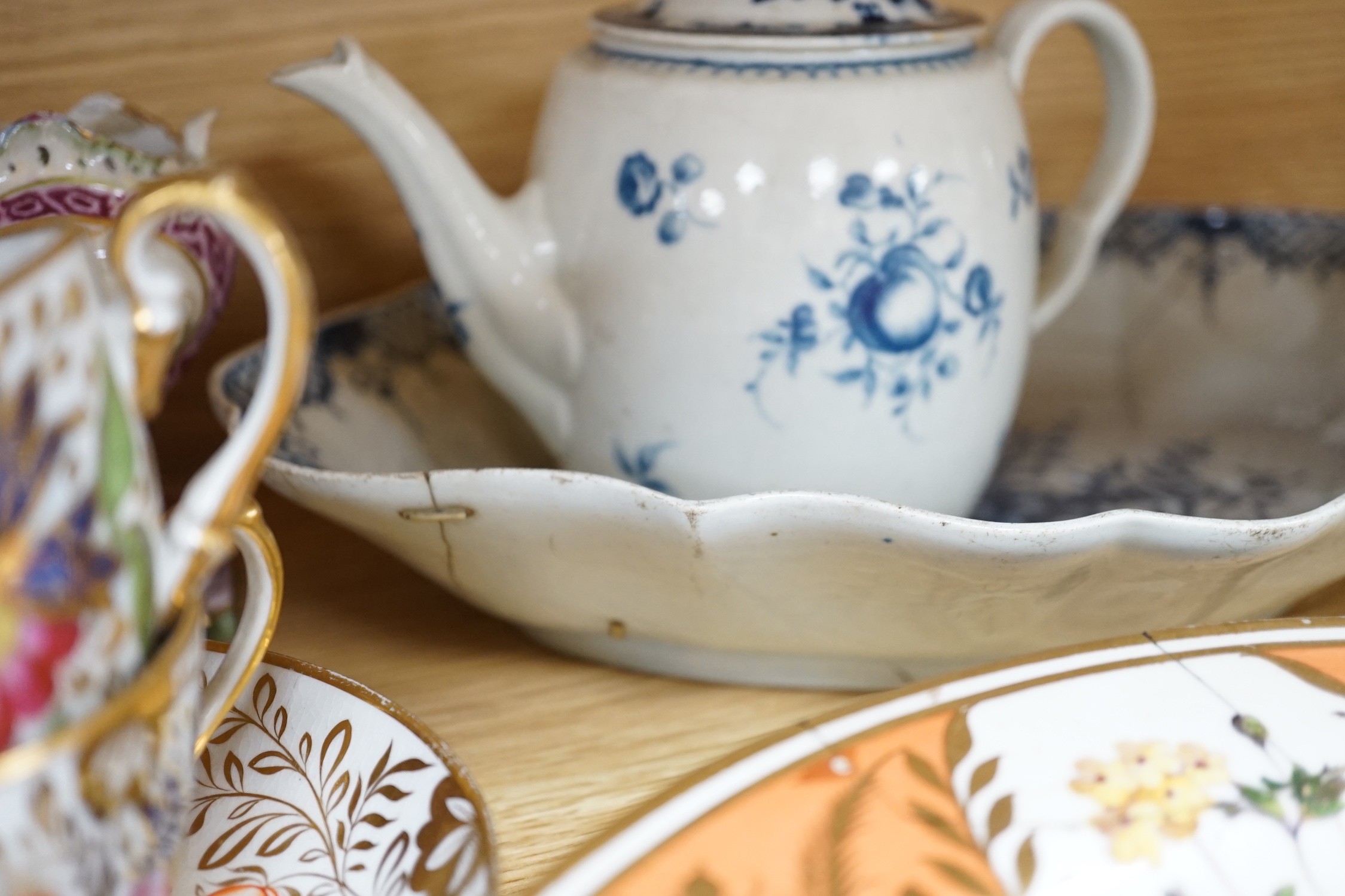 A collection of late 18th/19th century English ceramic teapots, cabinet cups, a jug, dishes and - Image 5 of 8