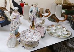 A pair of continental figurines, a Lladro figurine, Royal Doulton 'Diana' figurine, Spode bowl and