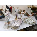 A pair of continental figurines, a Lladro figurine, Royal Doulton 'Diana' figurine, Spode bowl and