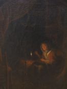 Manner of Godfried Schalcken (Dutch, 1643-1706), oil on canvas, Figure working beside candlelight,