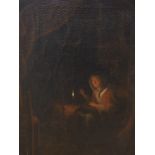 Manner of Godfried Schalcken (Dutch, 1643-1706), oil on canvas, Figure working beside candlelight,