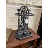 A small Victorian cast iron stick stand, width 31cm, height 50cm