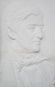 A relief moulded portrait bust, Ralph Waldo Emerson, in architectural frame, 37cms wide x 58.5cms