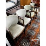 A set of four Art Deco style walnut upholstered tub elbow chairs, width 55cm, depth 54cm, height