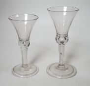 Two Georgian style glass ale flutes. Tallest 18cm