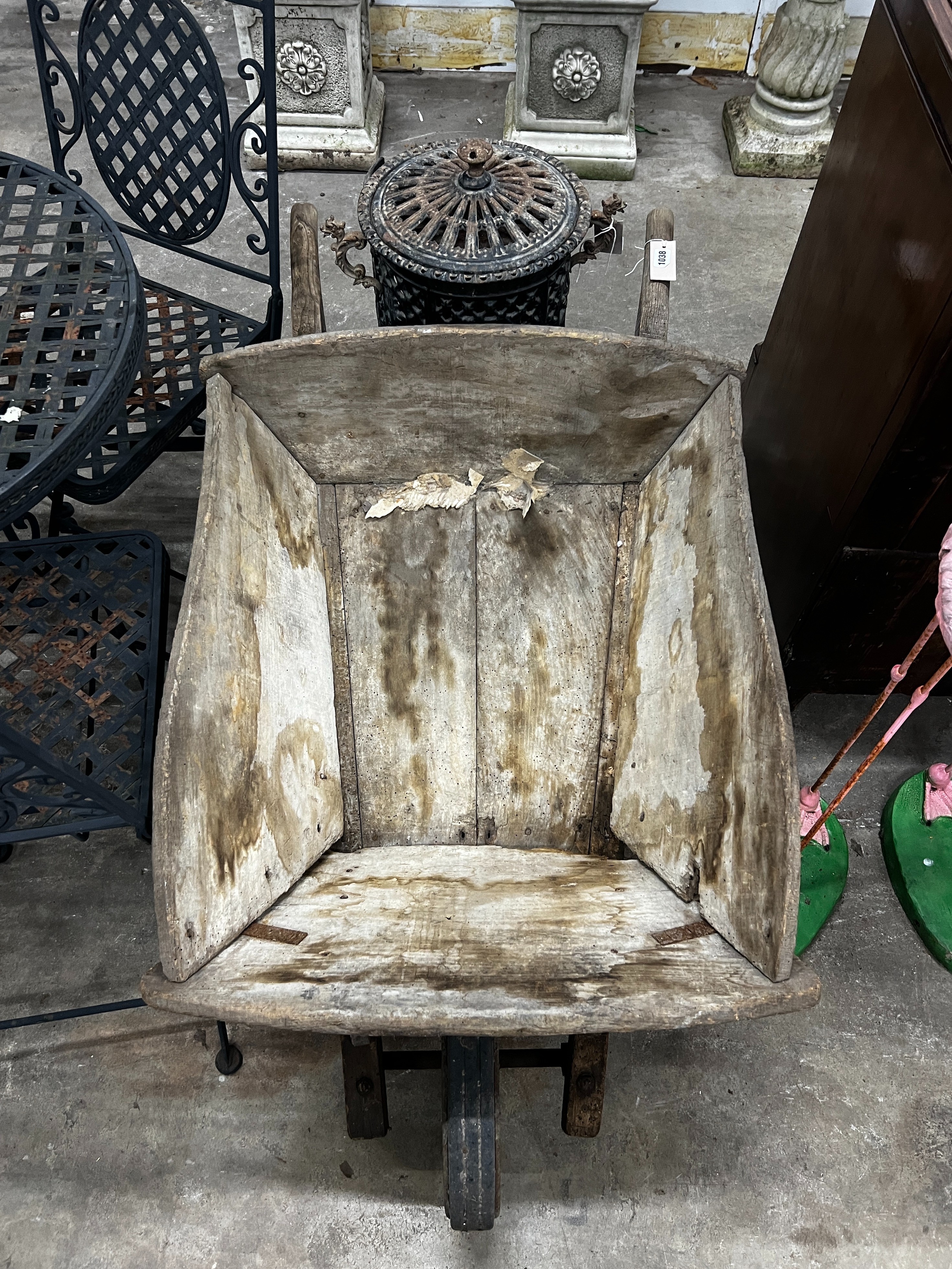 A rustic wooden wheelbarrow, width 60cm, length 110cm, height 53cm - Image 3 of 3