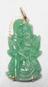 A modern 18k and diamond chip mounted jadeite pendant, carved as an immortal, 40mm, gross weight 9.1