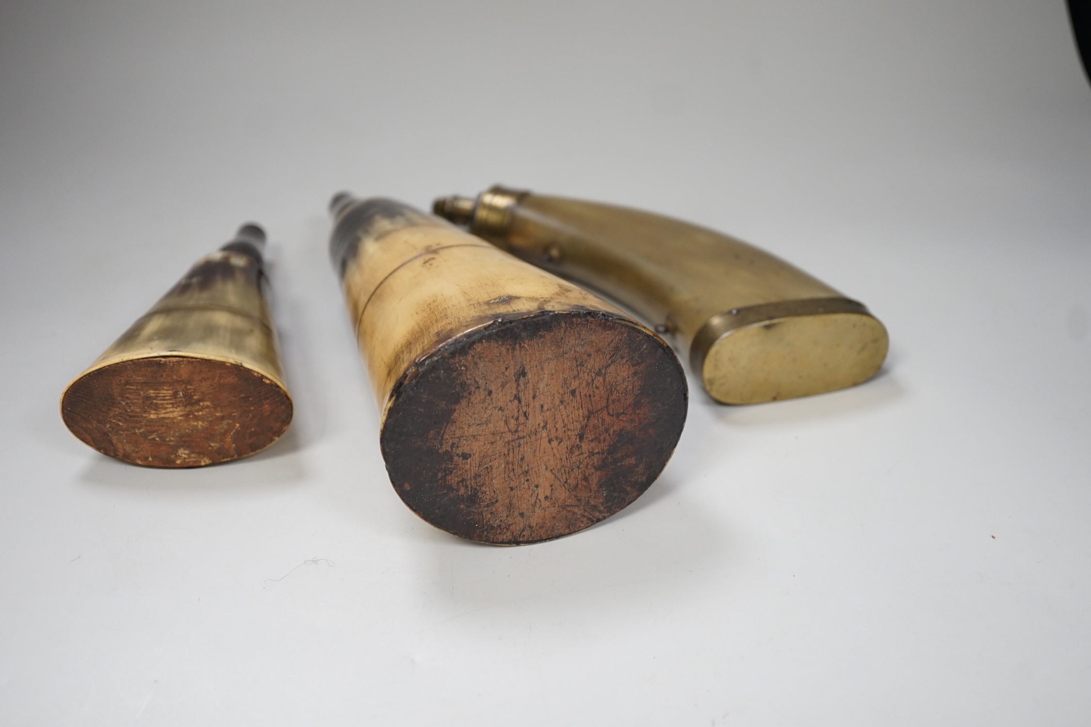 Three various 19th century horn flasks/beakers. Largest 25cm wide - Image 2 of 4