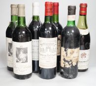 Seven various bottles of claret and others