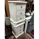 A pair of painted serpentine front three drawer bedside chests, width 45cm, depth 38cm, height 65cm