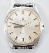 A gentleman's late 1960's stainless steel Omega manual wind wrist watch, movement c. 552 (rust in