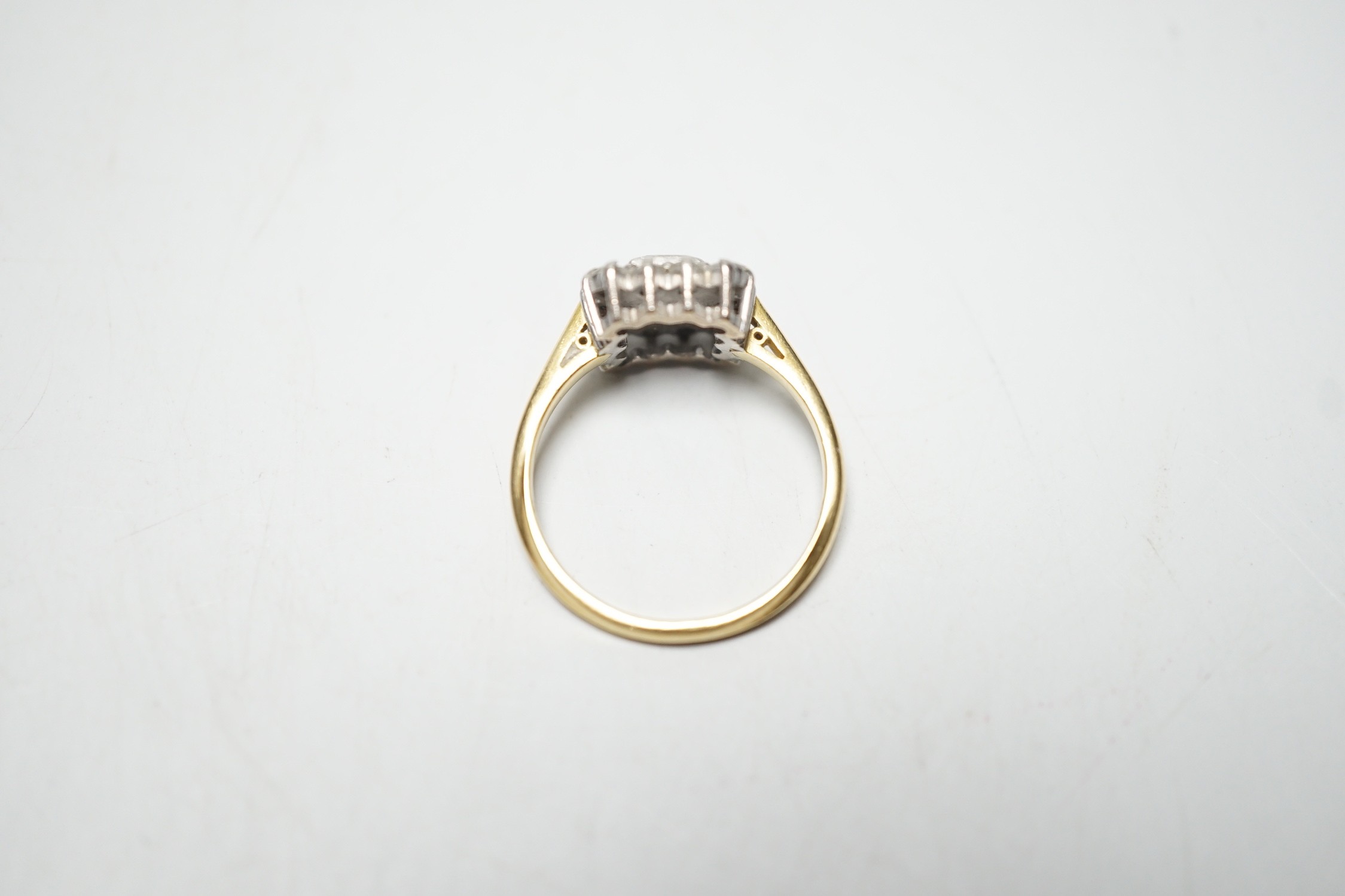 A 1960's 18ct gold, sapphire and diamond set square cluster ring, size N, gross 4.2 grams. - Image 4 of 4