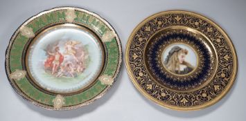 A Vienna style painted portrait plate, and another Vienna style plate both signed, largest 25cm
