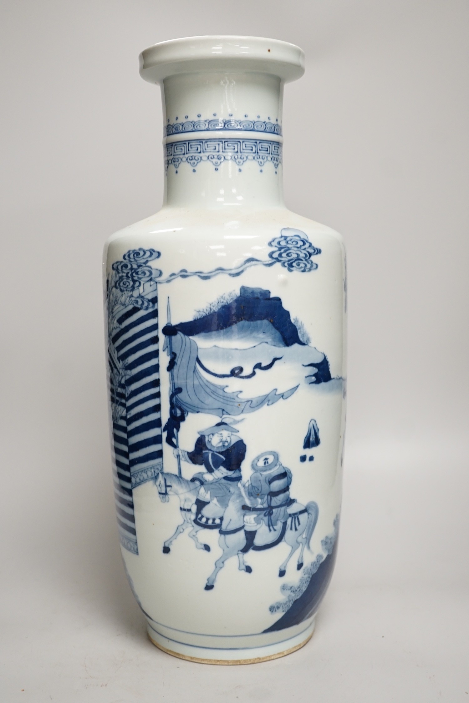 A Chinese blue and white rouleau vase. 46cm tall - Image 3 of 4