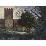 Elizabeth Rendell Kerr, oil on board, 'Bredwardine Church with Kilvert's Grave', signed, 44 x 60cm