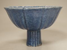 A Chinese powder blue glazed stem cup, 11cm tall