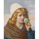 Joseph Vincent Gibson (fl.1861-1888), watercolour, Young woman with a bouquet, signed and dated