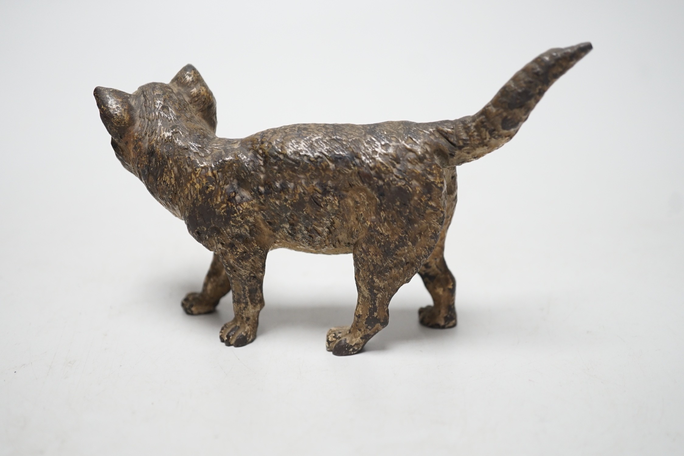 A cold painted bronze figure of standing cat, early 20th century, 13cm long - Image 3 of 3