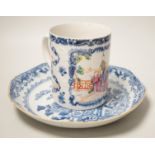 A Chinese Export famille rose tankard, 13cm tall, together with a Chinese blue and white plate, both