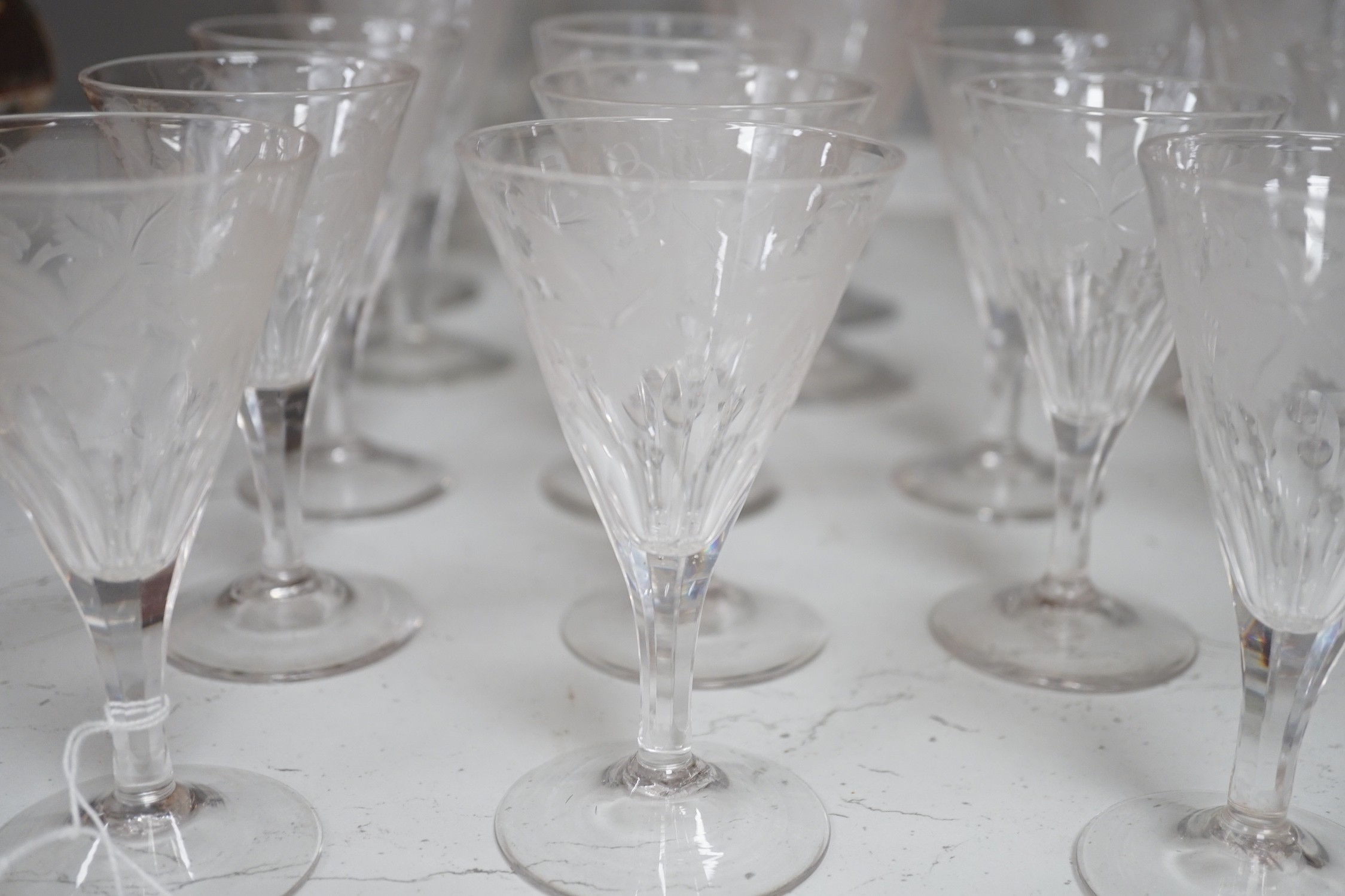 A part suite of Edwardian vineous etched glasses. Tallest 15cm - Image 3 of 6