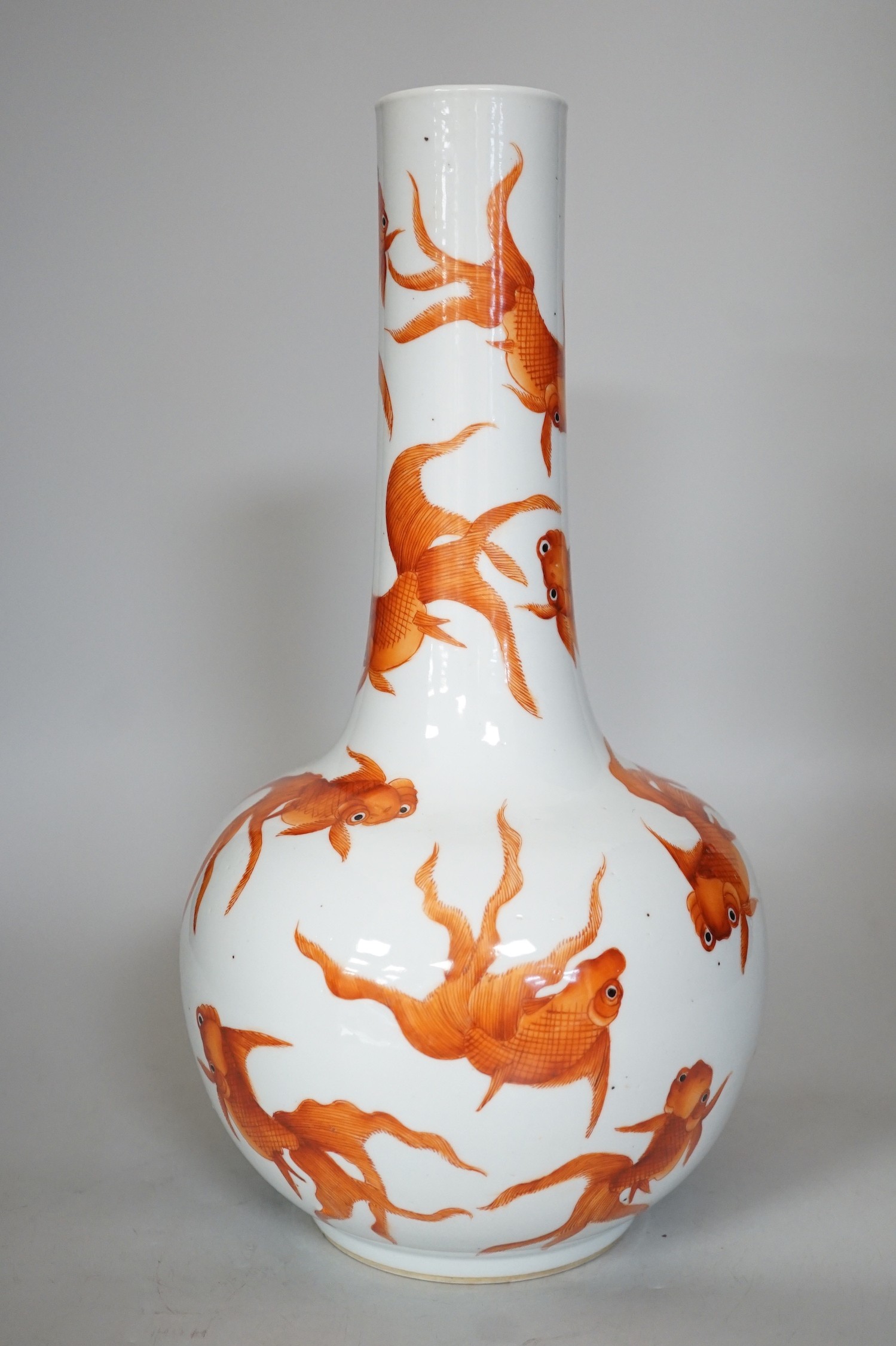 A Chinese iron red enamelled goldfish bottle vase. 35cm tall - Image 2 of 4