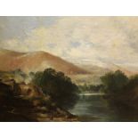 H. Smyth (fl.1845), oil on canvas, Welsh river landscape, label verso, 71 x 92cm, unframed