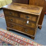 A Queen Anne revival banded walnut chest of two short and two long drawers, width 88cm, depth