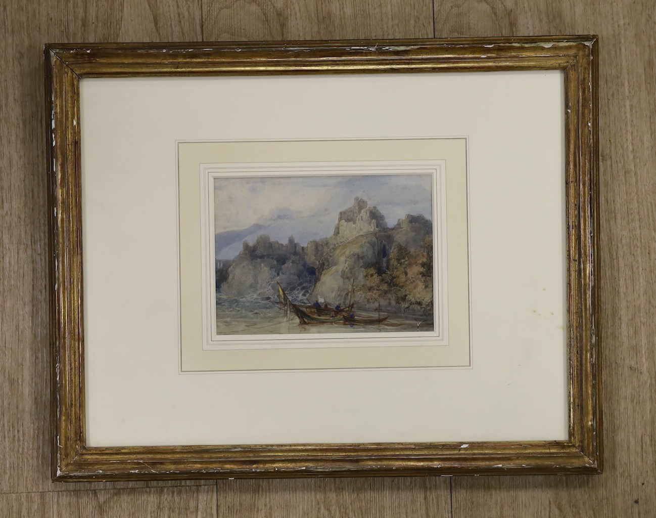 François Louis Thomas Francia (1772–1839), watercolour, Coastal scene with figures, shipping and - Image 2 of 2